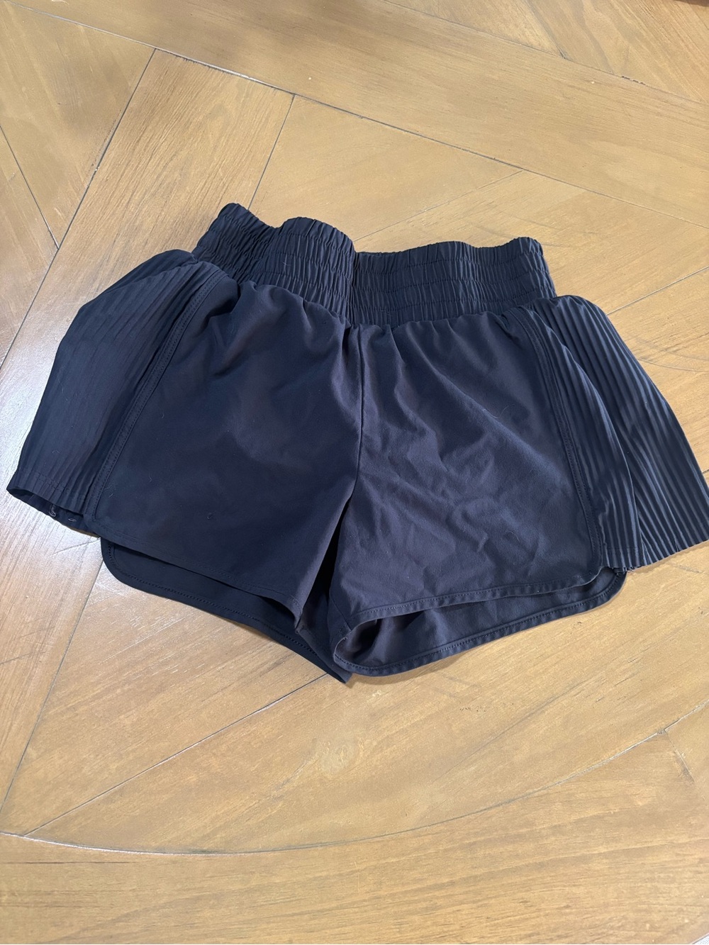 all in motion Black Smocked-Waist Active Shorts with Pleated Side Panels